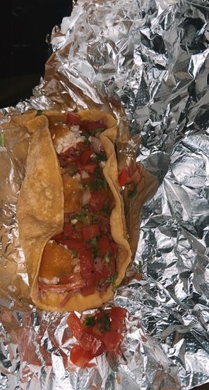 baja fish tacos  at Más Veggies Taqueria in El Segundo