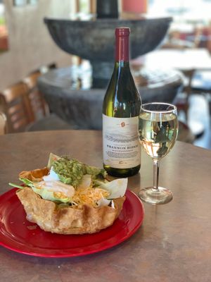 Tostada Salad with guacamole and Shannon Ridge Chardonnay at Buenos Grill in Reno