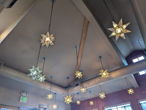 Glass light fixtures indoors at Buenos Grill in Reno