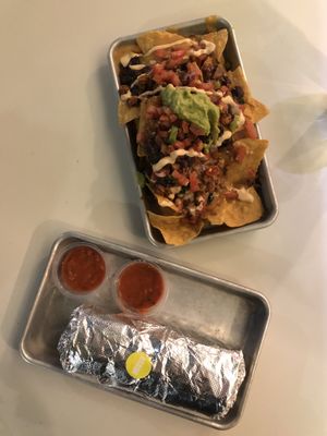 Burrito and nachos  at Más Veggies Taqueria - University Village in Seattle
