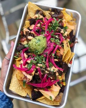 Smokey Mushroom Nachos at Más Veggies Taqueria in Burbank