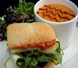 Sweet Corn Soup & Sundried Tomato Sundwich at Eatcetera in Galveston