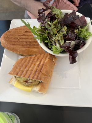 Eggplant panini with vegan cheese  at Eatcetera in Galveston