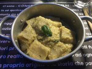 Primi: paccheri with chickpea and basil sauce  at Osteria Casa Pepe in Trieste