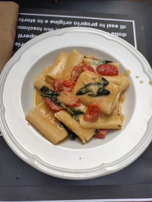 Paccheri di Gragnano con crema di ceci e basilico at Osteria Casa Pepe in Trieste