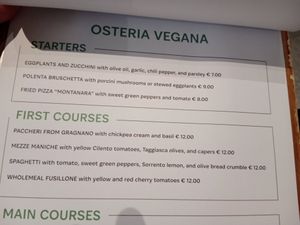 English Menu at Osteria Casa Pepe in Trieste