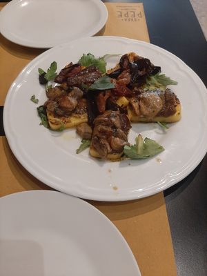 Startet with polenta, eggplant and mushrooms at Osteria Casa Pepe in Trieste