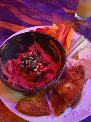 Beet hummus at Rise and Shine Cabaret Cafe in Parkland