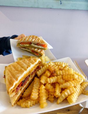 Turkey-less panini and tomato mozzarella panini at Opera Café & Coffeehouse in Austin