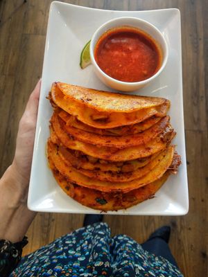 Jackfruit birria tacos at Opera Café & Coffeehouse in Austin
