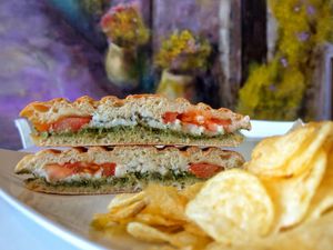 Tomato v- mozzarella panini at Opera Café & Coffeehouse in Austin