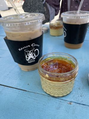 Creme brûlée & kraken coffee from the nearby truck. at Earth Aloha Eats - Kahului in Kahului