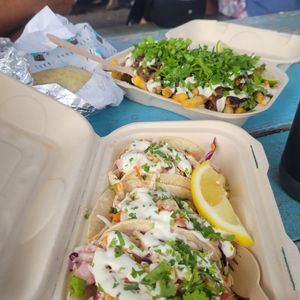 Fish tacos, chicken wrap, teriyaki fries at Earth Aloha Eats - Kahului in Kahului