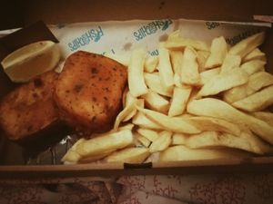 Vegan fish and chips at #fish - Haymarket in Edinburgh