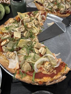 Vegetarian pizza with vegan cheese on cauliflower crust.  at Bianelli's Gourmet Pizza in Kailua Kona