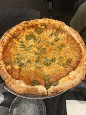 Large vegan cheese pizza with pineapple and jalapeño  at Bianelli's Gourmet Pizza in Kailua Kona