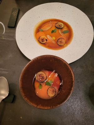 Panna cotta (almond based for vegan option), kumquat and citrus at Altatto in Milan