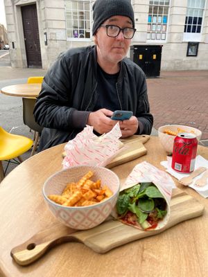 The best chips I’ve ever made and the spicy vegan sauce rocked too!  at Ice Harvest in Bournemouth