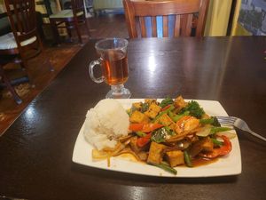 Vegetarian basil dish w extra tofu at Top Thai in Castro Valley
