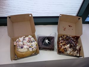 Birthday cake, brownie, and cookie dough at Cinnaholic in Chicago