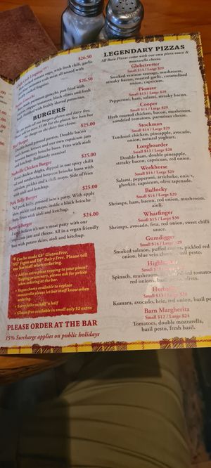Menu page 2 at McLeod's Pizza Barn & Brewery in Waipu