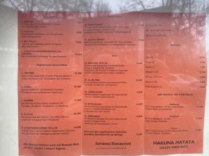 Menu  at Savanna in Reutlingen