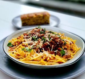 Speghetti and Polpettas with a mushroom marinera at Belse in Dallas