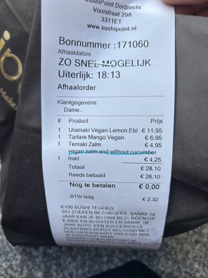 bill  at SushiPoint in Dordrecht