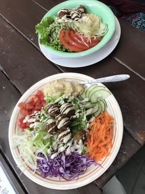Yummy falafel and tabouli plates came with pita bread. The hot sauce was muy flavorful. Vegan options are clearly marked on the menu. Pita is definitely not GF. I endorse.  at Falafel Cafe in Samara