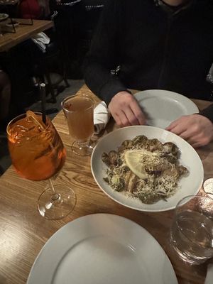 Aperol Spritz + Brussel Sprouts  at Pura Vita in Redondo Beach