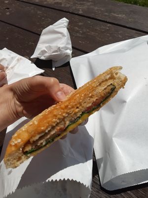 Vegan schnitzel focaccia at Sanny Bakehouse in San Remo