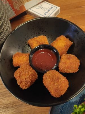 Tofu nuggets with delicious BBQ sauce (45 DKK) at E.P's Takeaway in Copenhagen
