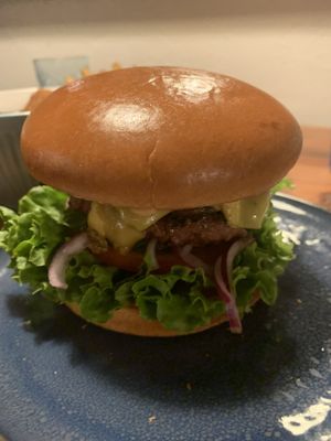 Beyond burger with tempeh “bacon”   at E.P's Takeaway in Copenhagen