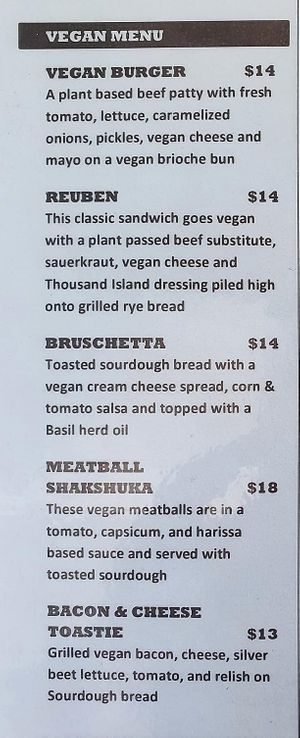 Vegan menu at The Hunger's Spot in St Kilda