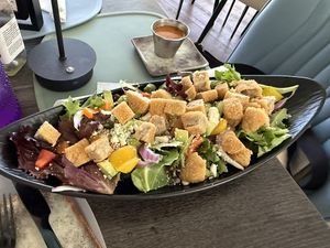 Salad with vegan feta and jackfruit  definitely check this place out!!   at Counter Culture Beachside in Vero Beach