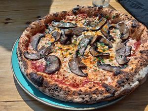 Funghi pizza (vg) at Up North Pizza Co in South Shields