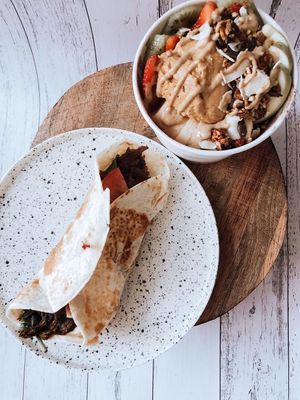 shroom wrap and acai bowl at Soul Sisters Café in Camberwell