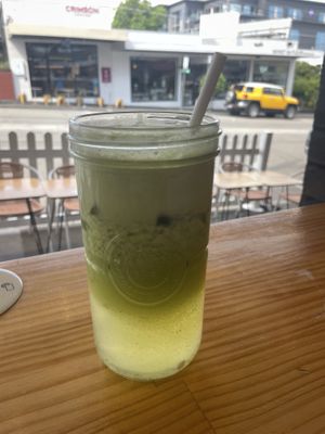 RAW juice: spinach, kale, apple, cucumber plus lime  at Soul Sisters Café in Camberwell