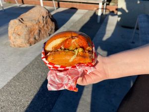 Buffalo chicken sandwich  at Don't be Chick'n in San Jose