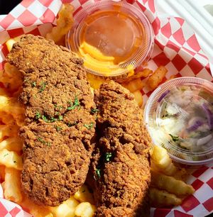 2 piece chicken strips with coleslaw at Don't be Chick'n in San Jose
