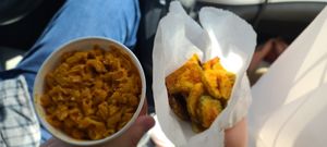 Mac and Cheese & fried pickles at Don't be Chick'n in San Jose