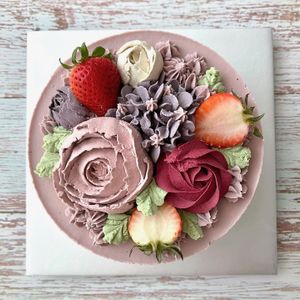 Customised single tier bespoke luscious strawberry raw vegan cake 100% natural fruit based. Artisanal hand crafted and designed. at Cake Botanica in Central Singapore