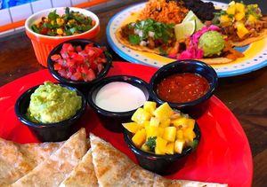 Quesadilla and dipping sauces at Sugar Taco in Sherman Oaks