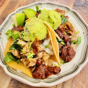 Jackfruit Carnitas & Seitan Al Pastor tacos w/ guacamole  at Sugar Taco in Sherman Oaks
