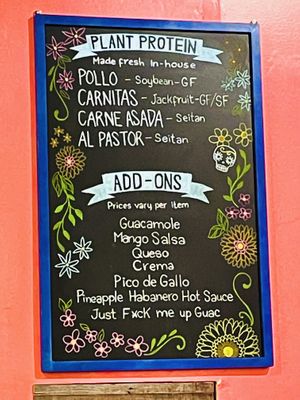 Menu selections  at Sugar Taco in Sherman Oaks