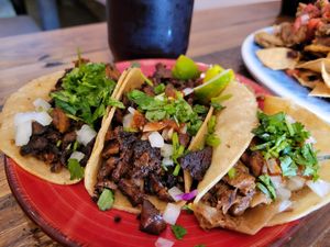 3 tacos seitan and jackfruit at Sugar Taco in Sherman Oaks