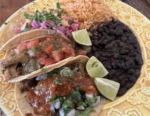 Three taco plate with rice and beans  at Sugar Taco in Sherman Oaks