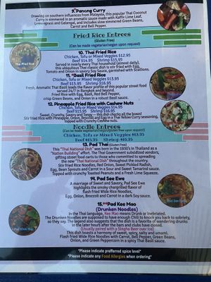 Menu at Mama Ning's Thai in Watkinsville