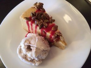 pumpkin cheesecake with cinnamon ice cream  at Candle Cafe in New York City