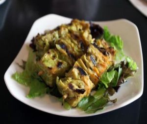 seitan chimichurri: citrus herb marinated seitan skewers. at Candle Cafe in New York City